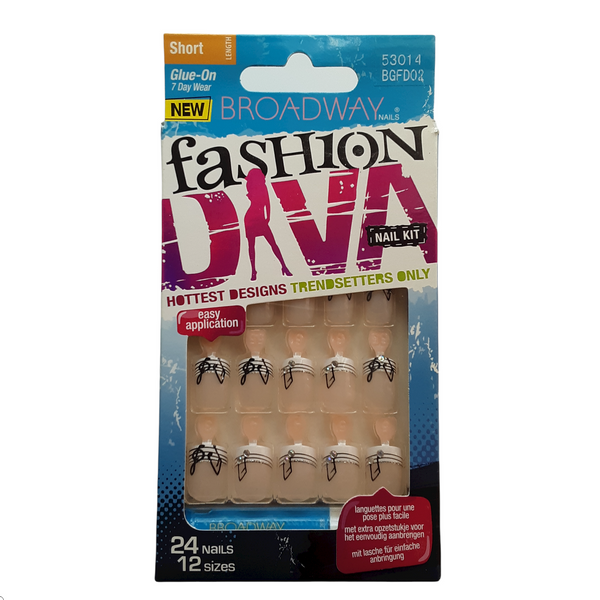 Kiss Broadway nails Fashion Diva 24 nails in 12 sizes Short length BGFD02
