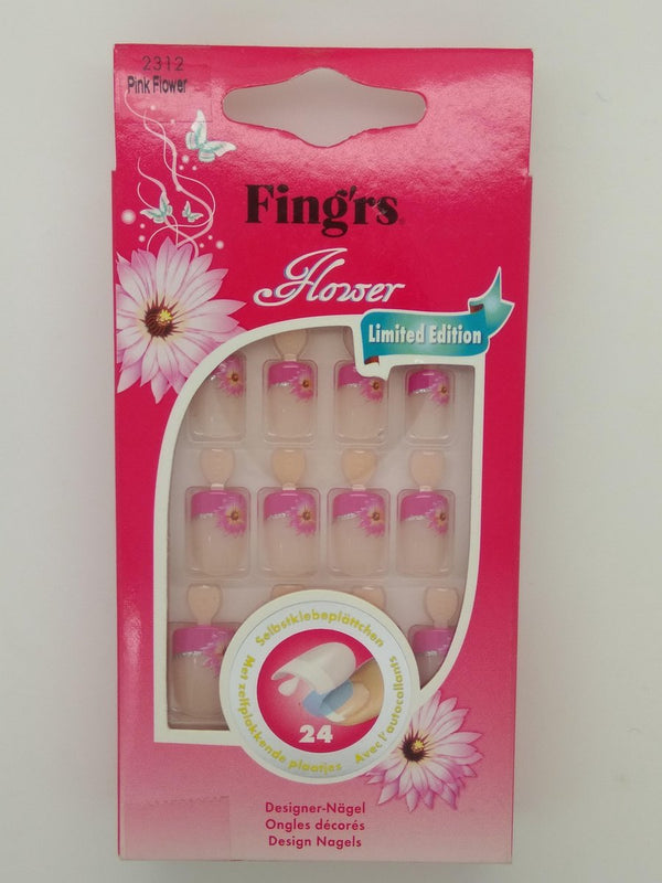 Fing'rs  24 design nagels met zelfplakkende plaatjes FLOWER limited Edition  Pink Flower  2312